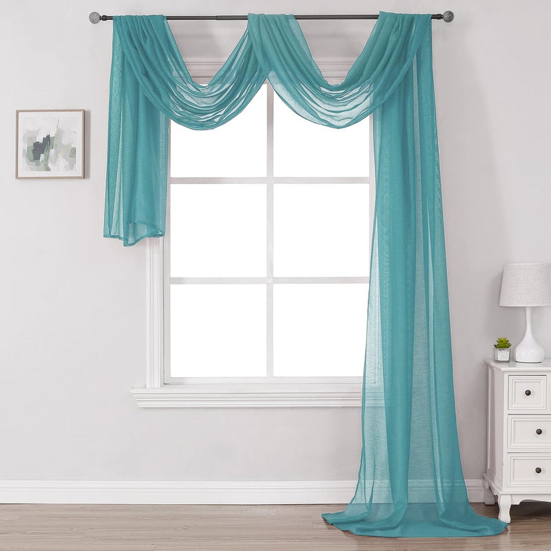 DONREN Teal Window Scarf for Outdoor Decoration - Add Luxury Beautiful Elegant Effect to Curtain Panels (1 Panel, 52 x 216 Inches Long) - Image 1